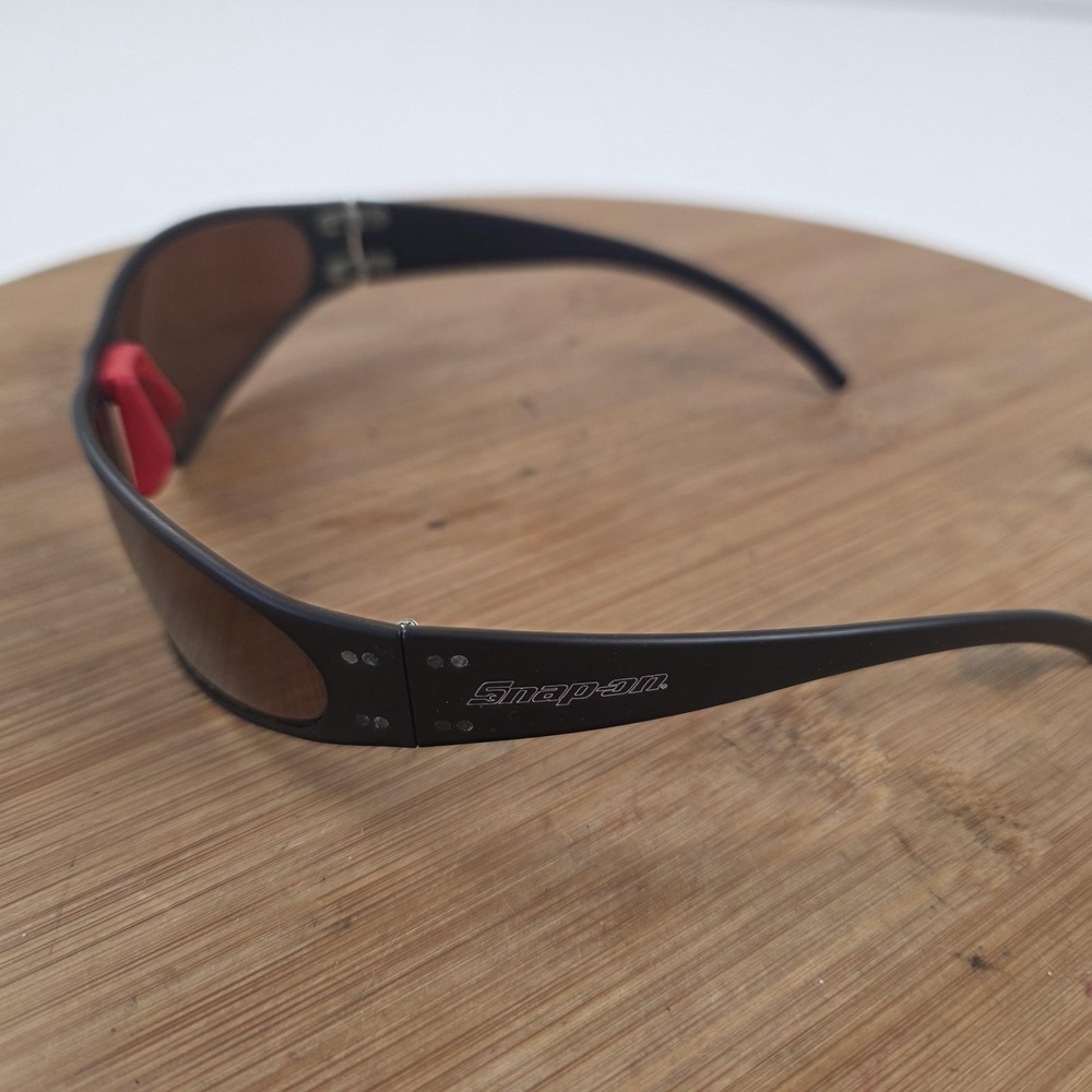 VTG Snap-on Sunglasses Mens One Size Black Brown Tinted Wrap Sport Made USA